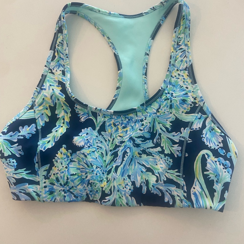 Lilly Pulitzer Blue and Green Floral Sports Bra